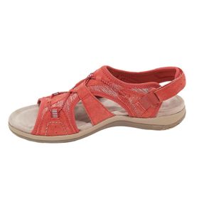 MaNMaNing Pu Retro Kırmızı Düz Rahat Geniş Kadın Sandalet