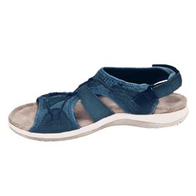 MaNMaNing Pu Retro Mavi Düz Rahat Geniş Kadın Sandalet