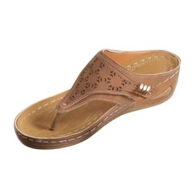 MaNMaNing Retro Flip Flop Kahverengi Kalın Taban Düşük Kama Kadın Sandalet