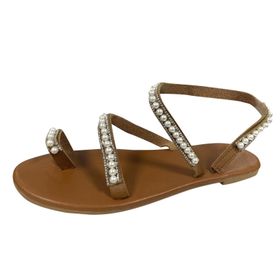 MaNMaNing Rhinestone Flip Flop Kahverengi Kadın Sandalet