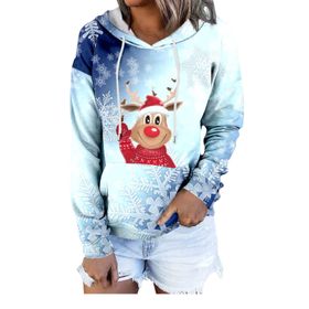 MaNMaNing Sevimli Noel Grafik Düz Uzun Kollu Thcik Kadın Sweatshirt