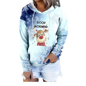 MaNMaNing Sevimli Noel Grafik Düz Uzun Kollu Thcik Kadın Sweatshirt