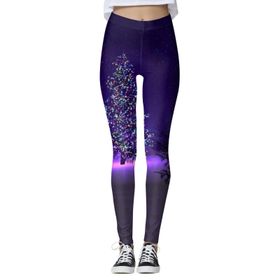 MaNMaNing Skinny Noel Baskılı Karın Kontrolü Mor Kadın Tayt