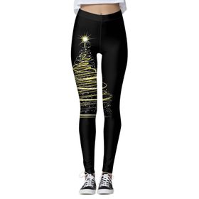 MaNMaNing Skinny Noel Baskılı Karın Kontrolü Siyah Kadın Tayt