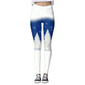 MaNMaNing Skinny Noel Baskılı Kürk Astarlı Mavi Kadın Tayt