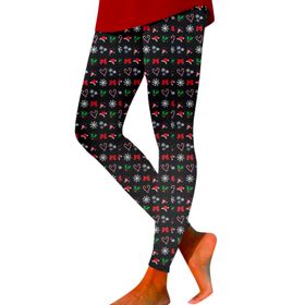MaNMaNing Skinny Noel Baskılı Uzun Kışlık Karın Kontrollü Siyah Kadın Tayt
