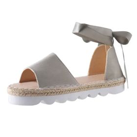 MaNMaNing Strappy Düz Ayak Bilekli Geniş Fit Hafif Rahat Gri Kadın Sandalet