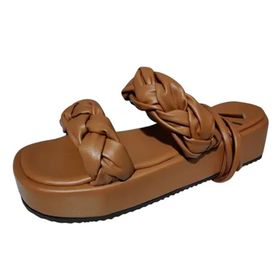 MaNMaNing Strappy Düz Kalın Taban Hafif Rahat Geniş Fit Kahverengi Kadın Sandalet