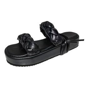 MaNMaNing Strappy Düz Kalın Taban Hafif Rahat Geniş Fit Siyah Kadın Sandalet