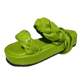 MaNMaNing Strappy Düz Kalın Taban Hafif Rahat Geniş Fit Yeşil Kadın Sandalet