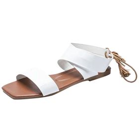 MaNMaNing Strappy Düz Rahat Açık Parmak Rahat Geniş Fit Beyaz Kadın Sandalet