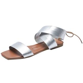 MaNMaNing Strappy Düz Rahat Açık Parmak Rahat Geniş Fit Gümüş Kadın Sandalet
