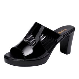 MaNMaNing Strappy Flip Flop Kalın Topuklu Balık Ağız Rahat Siyah Kadın Terlik