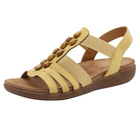 MaNMaNing Vintage Bohem Yellow Boncuklu Rahat Hafif Düz Kadın Sandalet
