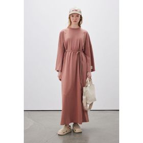 Manuka M-3204-12 Oversize Uzun Rahat Gül Kurusu Kadın Elbise