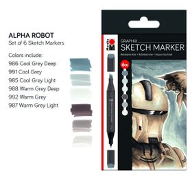 Marabu Graphix Set Alpha Robot 6 Renk Sketch Marker