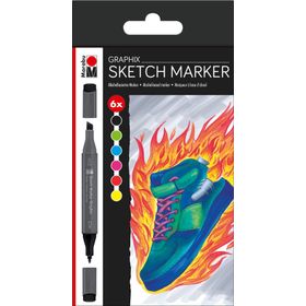 Marabu Graphix Set Heat 6 Renk Sketch Marker