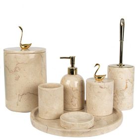 Marandmore Gold Kuğu Rolin Bej Mermer 7'li Banyo Seti