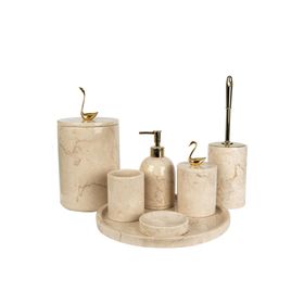 Marandmore Gold Kuğu Rolin Bej Mermer 7'li Banyo Seti