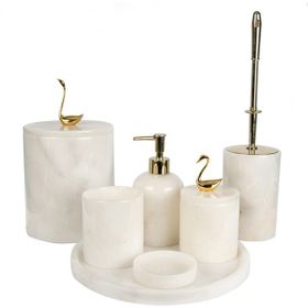 Marandmore Gold Kuğu Rolin Beyaz Mermer 7'li Banyo Seti