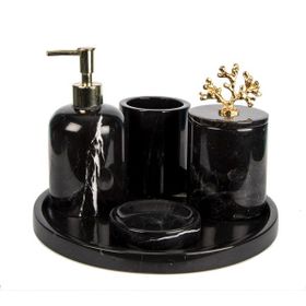 Marandmore Gold Mercan Rolin Siyah Mermer 5'li Banyo Seti