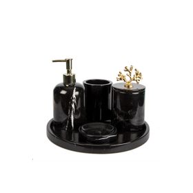 Marandmore Gold Mercan Rolin Siyah Mermer 5'li Banyo Seti