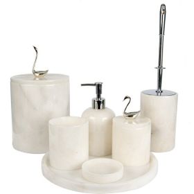 Marandmore Gümüş Kuğu Rolin Beyaz Mermer 7'li Banyo Seti