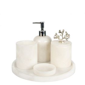 Marandmore Gümüş Mercan Rolin Beyaz Mermer 5'li Banyo Seti