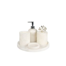 Marandmore Gümüş Mercan Rolin Beyaz Mermer 5'li Banyo Seti