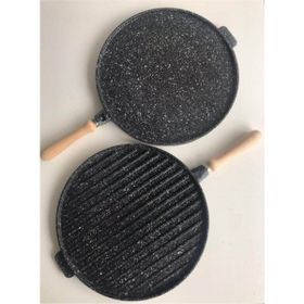 Marateks Siyah 34 cm Çift Taraflı Granit Döküm Bazlama Gözleme Izgara Tavası