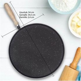 Marateks Siyah 34 cm Çift Taraflı Granit Döküm Bazlama Gözleme Izgara Tavası