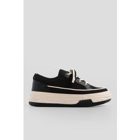 Marjin 32102922147 Kadın Keten Kumaş Bağcıklı Sneaker Spor Ayakkabı Hesna siyah