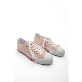 Marjin 32102922147 Keten Kumaş Bağcıklı Hesna Bej Kadın Sneaker Spor Ayakkabı