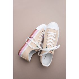Marjin 32102922147 Keten Kumaş Bağcıklı Hesna Bej Kadın Sneaker Spor Ayakkabı