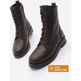 Marjin 32110294041 Hakiki Deri Bağcıklı Fermuarlı Kafle Kahve Kadın Bot
