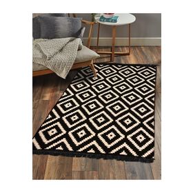 MarkaEv 02 Cotton Siyah-Beyaz Çift Taraflı Yıkanabilir Naturel Pamuk Kilim