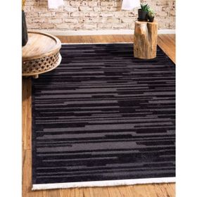 MarkaEv Siyah Çizgili Modern 80x300 cm Kilim