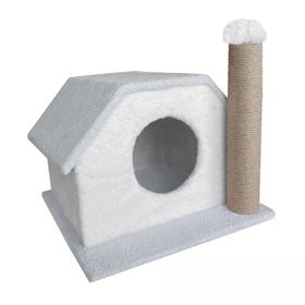 Markapet 33 x 40 x 45 cm Gri-Beyaz Tırmalamalı Kedi Kulübesi