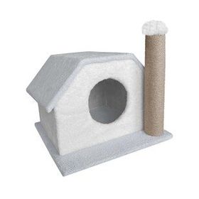 Markapet 33 x 40 x 45 cm Gri-Beyaz Tırmalamalı Kedi Kulübesi