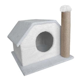 Markapet 33 x 40 x 45 cm Gri-Beyaz Tırmalamalı Kedi Kulübesi