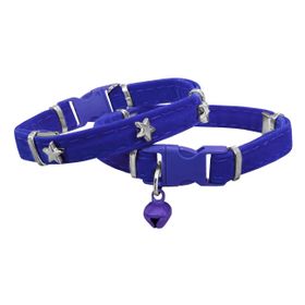 Markapet Yıldızlı 20-32 cm Mavi Kadife Kedi Boyun Tasması