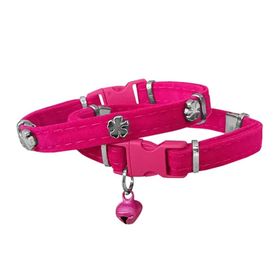 Markapet Yoncalı 20-32 cm Pembe Kadife Kedi Boyun Tasması