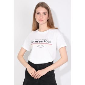Markapia Beyaz Kadın Bisiklet Yaka Basic T-Shirt