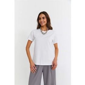 Markapia Beyaz Kadın Bisiklet Yaka Basic T-Shirt