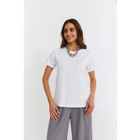 Markapia Beyaz Kadın Bisiklet Yaka Basic T-Shirt