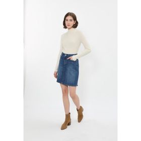 Markapia Blue White Jean Diz Üstü Mavi Kadın Etek