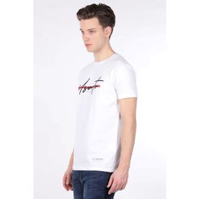 Markapia Erkek Beyaz Baskılı Bisiklet Yaka T-shirt