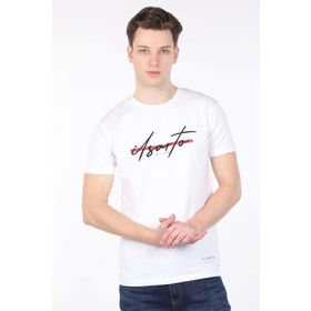 Markapia Erkek Beyaz Baskılı Bisiklet Yaka T-shirt