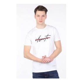 Markapia Erkek Beyaz Baskılı Bisiklet Yaka T-shirt