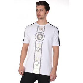 Markapia Erkek Beyaz Baskılı Bisiklet Yaka T-shirt